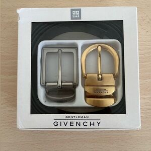 Givenchy Men’s Black Leather Belt Gift Set Two Buckles Gentleman Collection NIB